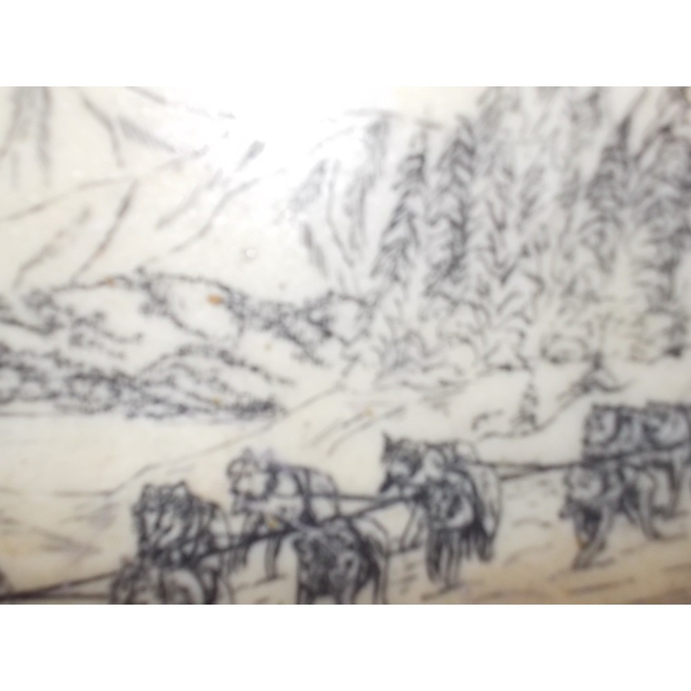 Vintage Alaska Dog Sled Scrimshaw Style Art Framed Mountain Landscape Decor - Picture 3 of 4